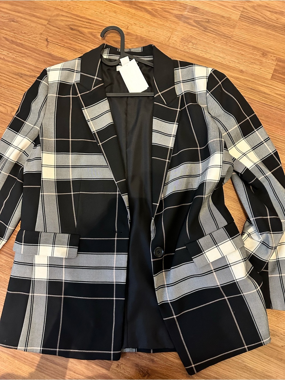 H&M Black and Gray Plaid Women's Blazer